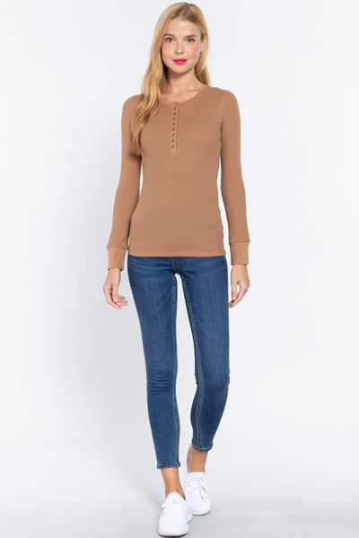 Long Slv Henley Thermal Top