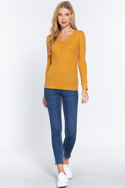 Long Slv V-neck Placket Thermal Top