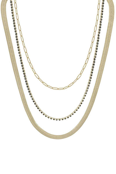 3 Layered Metal Rhinestone Chain Necklace