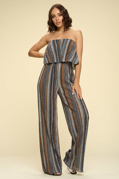 Women's Two Piece Set Flowy Strapless Crop Top, High Waist Palazzo Pants