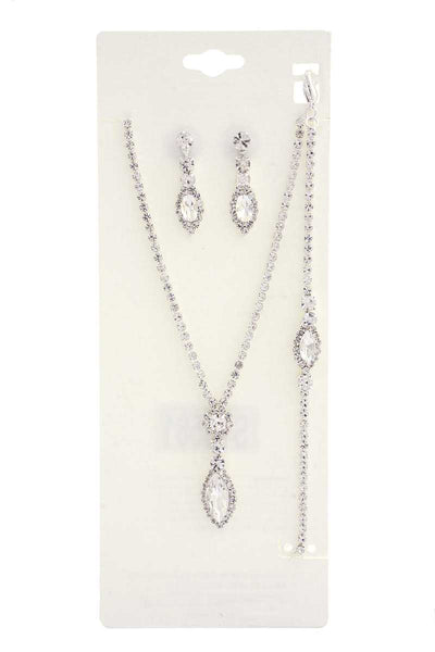 Marquise Shape Rhinestone Bracelet Necklace Set