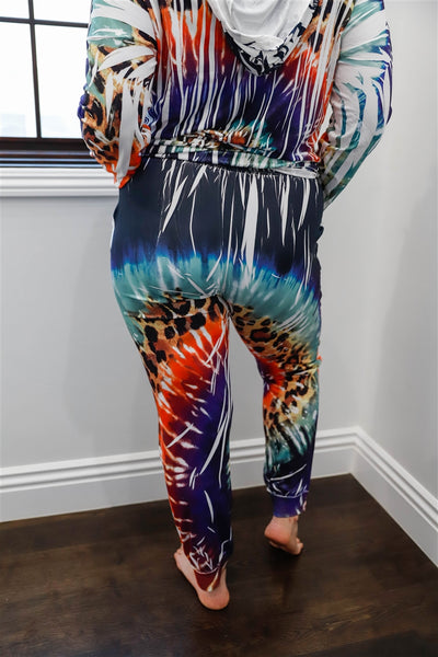 Plus Ivory Animal Multi Color Print Hooded Long Sleeve Top & Pants Set