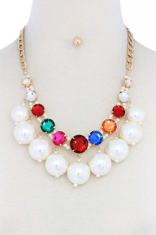 Rhinestone Pearl Dangle Necklace