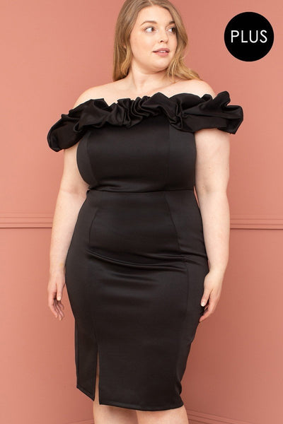 Ruffle Off The Shoulder Plus Size Midi Dress