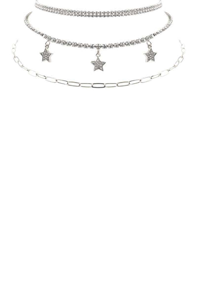 Rhinestone Star Charm 3 Layered Necklace