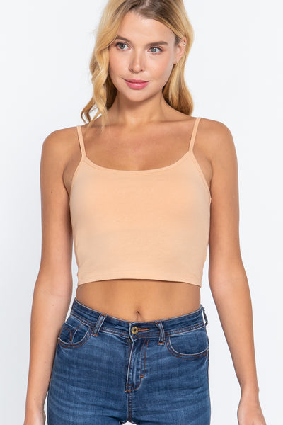 Round Neck W/removable Bra Cup Cotton Spandex Bra Top