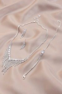 V Shape Dangle Rhinestone Bridal Bracelet Necklace Set