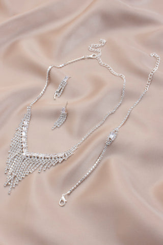 V Shape Dangle Rhinestone Bridal Bracelet Necklace Set