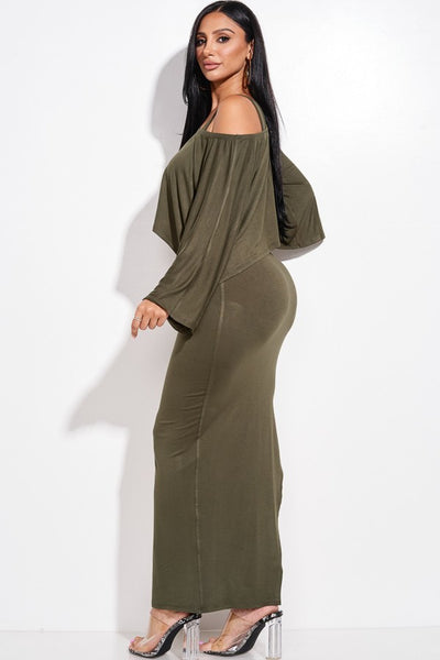 Solid Rayon Spandex Midi Length Tank Dress And Slouchy Cape Top Two Piece Set