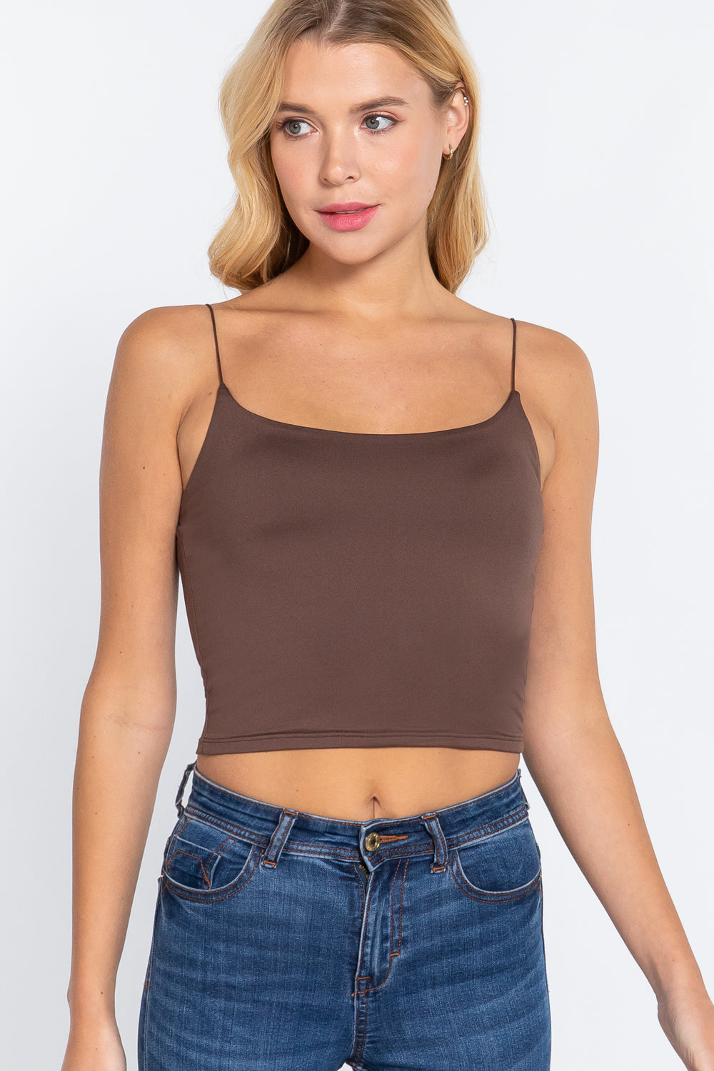 Elastic Strap Two Ply Dty Brushed Knit Cami Top