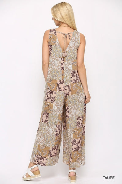 Rayon Gauze Patchwork Print Sleeveless Jumpsuit