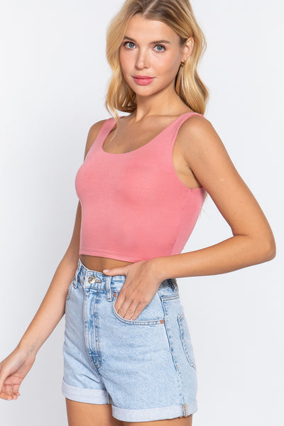 Scoop Neck 2 Ply Crop Tank Top