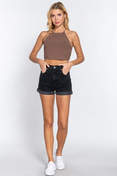 Lace Up Open Cross Back Crop Cami