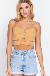 Zippered Cross Rib Knit Crop Cami