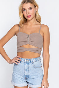 Zippered Cross Rib Knit Crop Cami