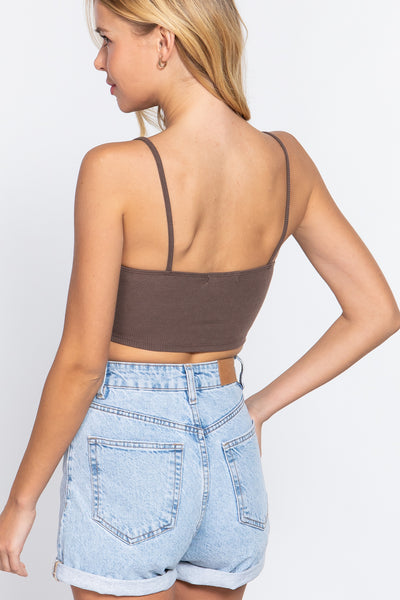 Zippered Cross Rib Knit Crop Cami