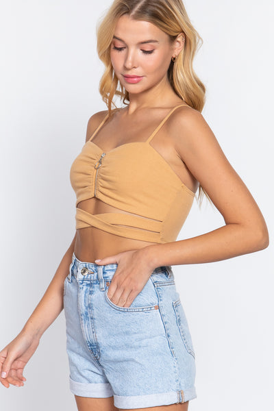 Zippered Cross Rib Knit Crop Cami