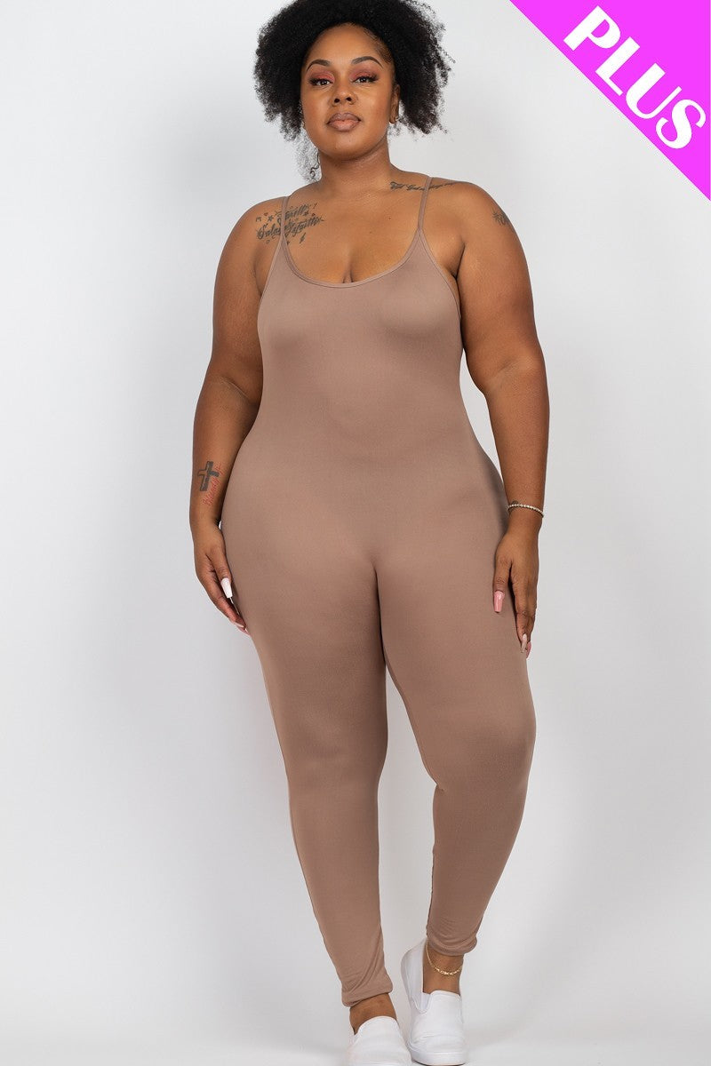 Plus Size Solid Bodycon Cami Jumpsuit