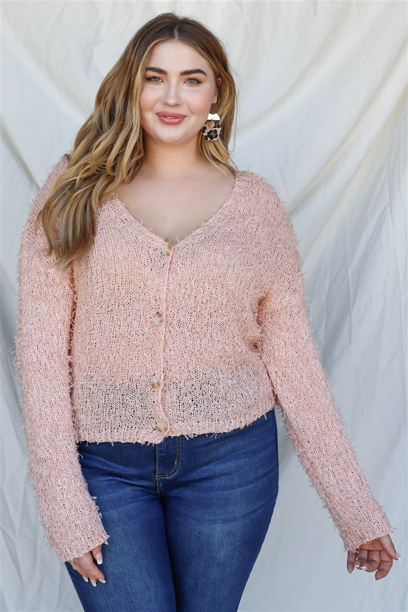 Plus Textured Knit Long Sleeve Cardigan Top