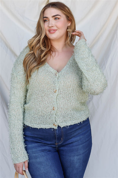 Plus Textured Knit Long Sleeve Cardigan Top