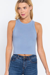 Halter Neck Rib Crop Tank Top