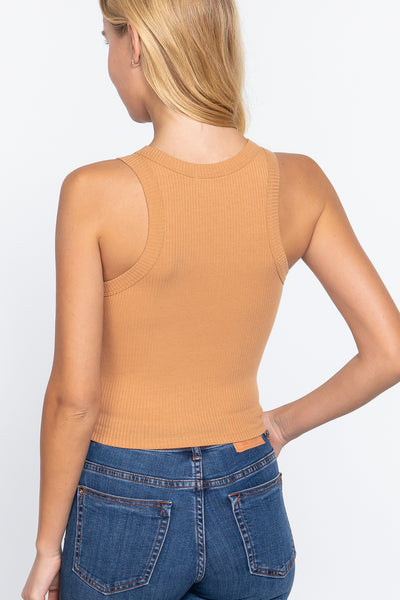 Halter Neck Rib Crop Tank Top