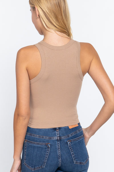 Halter Neck Rib Crop Tank Top