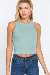 Halter Neck Rib Crop Tank Top