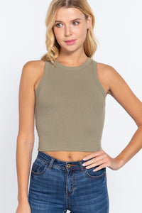 Halter Neck Rib Crop Tank Top