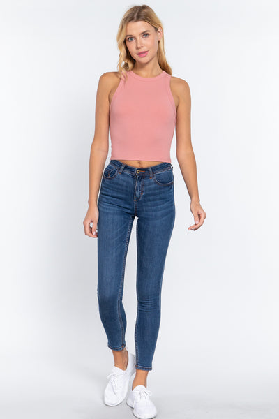 Halter Neck Rib Crop Tank Top