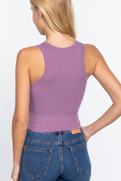 Halter Neck Rib Crop Tank Top