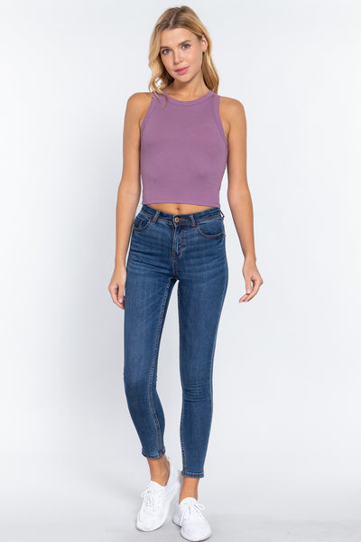 Halter Neck Rib Crop Tank Top