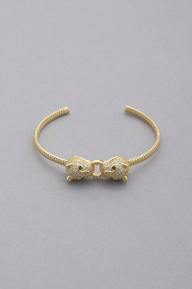 Double Leopard Head Metal Bangle Bracelet