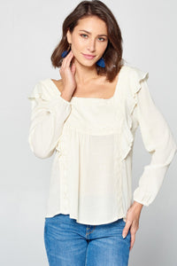 Solid Loose-fit Gauze Peasant Blouse