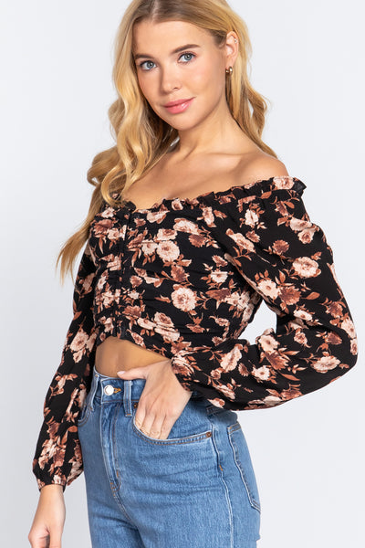 Hook & Eye Detail Floral Print Top