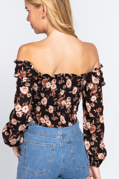 Hook & Eye Detail Floral Print Top