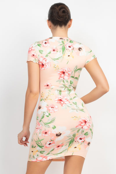 Short Sleeve Floral Bodycon Dress