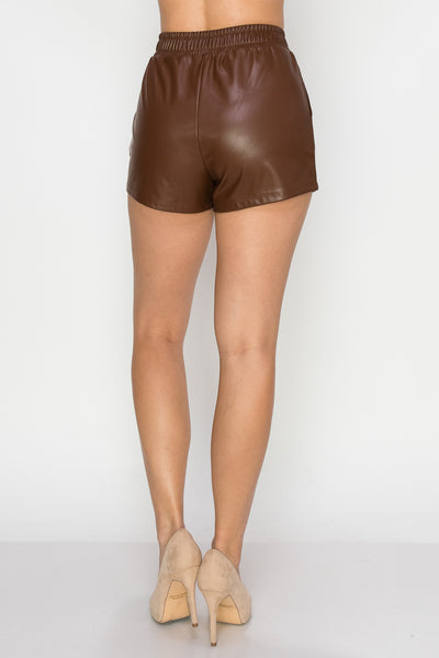 Pocketed High-rise Faux Leather Shorts