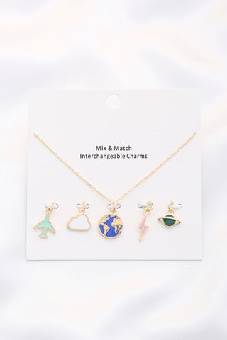 World Airplane Mix And Match Interchangable Charm Necklace