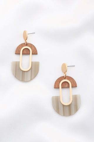 Wood Acetate Oval Dangle Earring