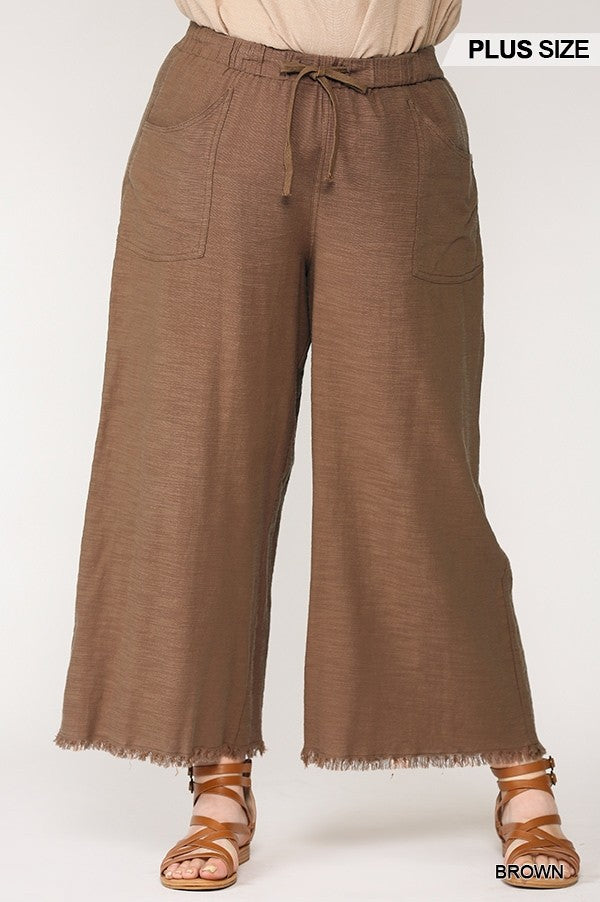 Frayed Wide Leg Pants With Pockets