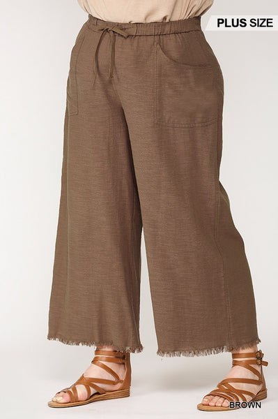 Frayed Wide Leg Pants With Pockets