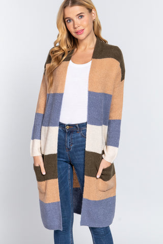 Open Front Color Block Cardigan