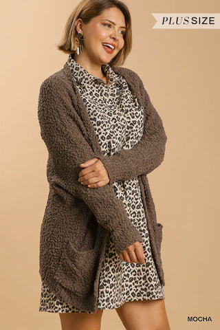 Open Front Oversized Cardigan Sweater With Pockets