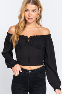 Off Shoulder Smocking Woven Top