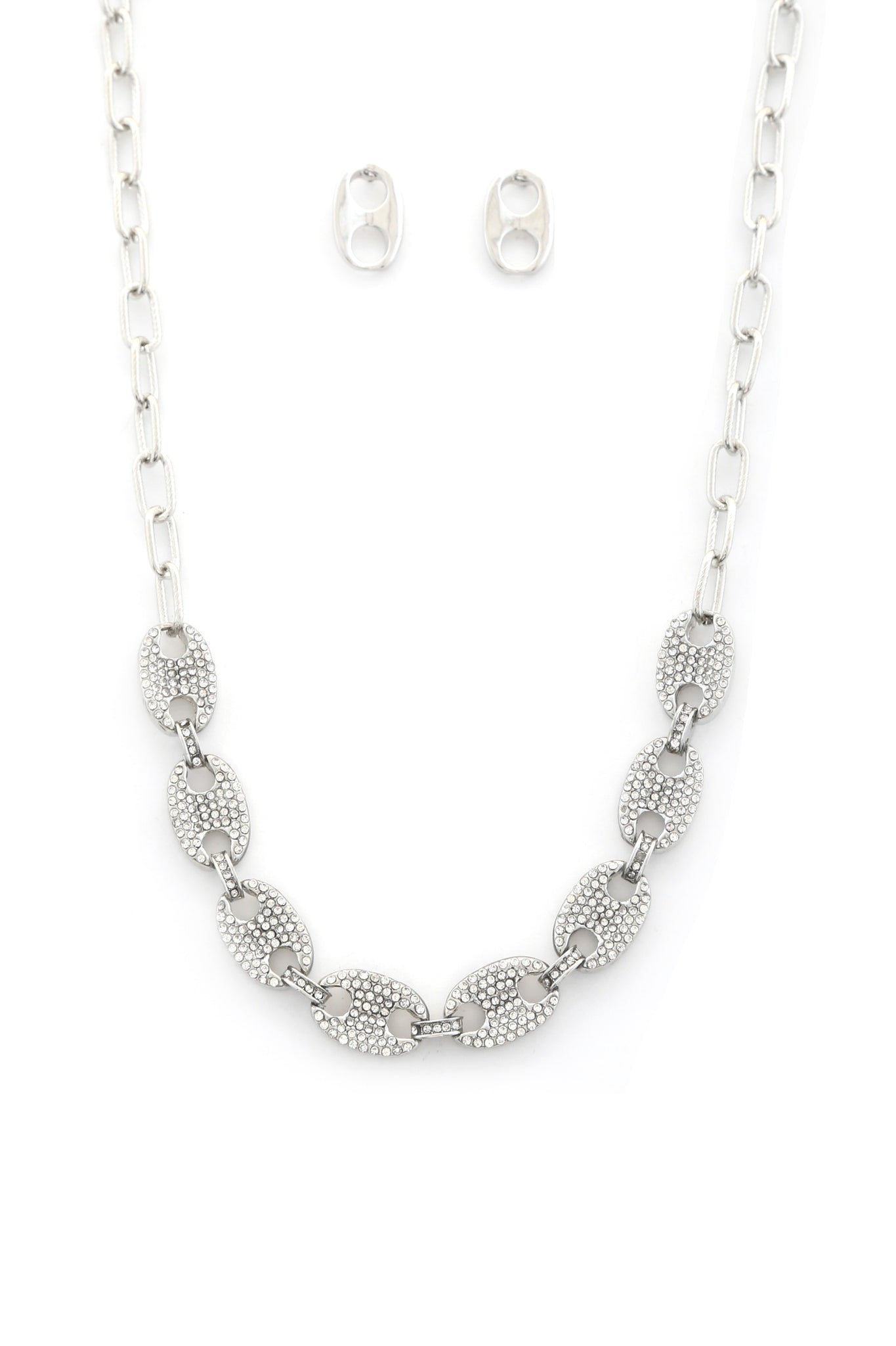 Oval Rhinestone Link Metal Necklace