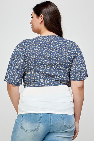 Plus Size Ditsy Floral Print Cropped Bolero Cardigan