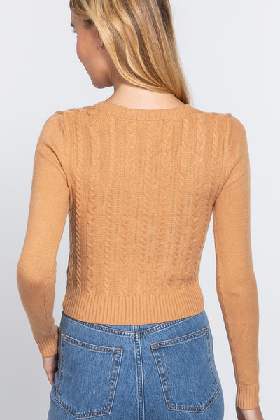 Long Sleeve V-neck Cable Sweater