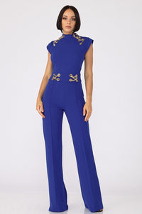 Eyelet With Chain Deatiled Fashion Jumpsuit