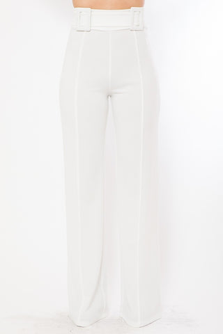 High Waist Pants With Self Fabric Buckle Detail On The Waist